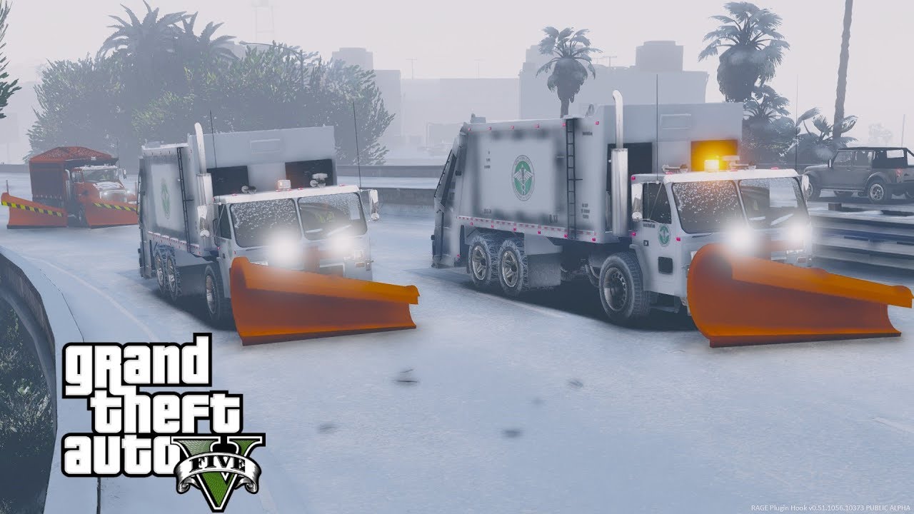 GTA 5 Mod Department Of Sanitation Snow Plow & Salter Spreader Convoy