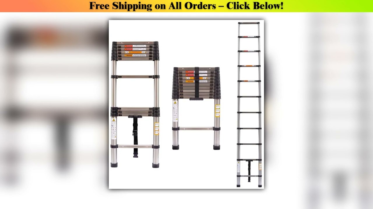 2.6M-5M Extension Ladder Stainless Steel, Sturdy and Stable, Anti-Slip Feet, for Loft Arttic