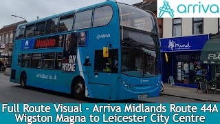 FULL ROUTE VISUAL - Arriva Midlands Route 44A - Wigston Magna to Leicester l 4429 MX09 LXL