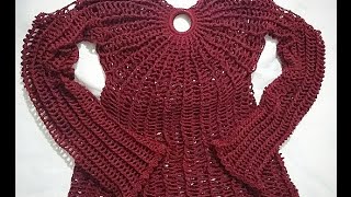 Blusa Manga Longa em Crochê