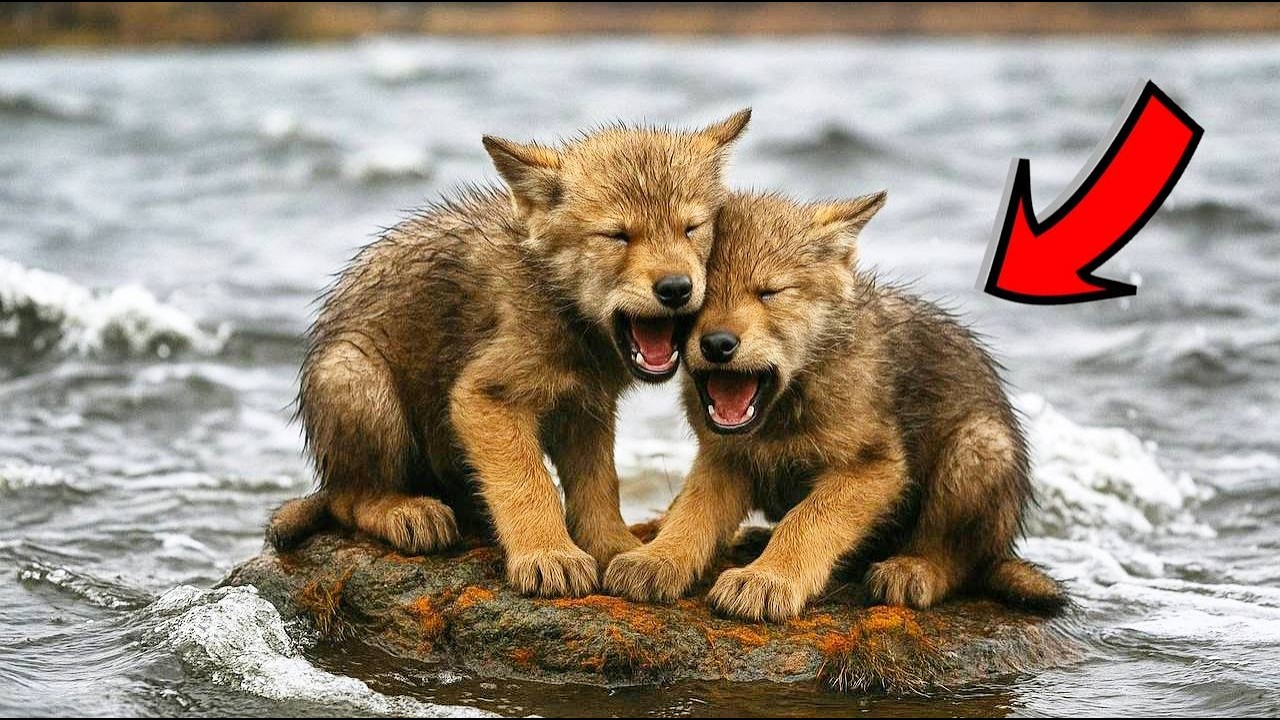 Два волчонка РЕВЕЛИ от страха, застряв посреди бурной реки… Но то, что случилось потом — НЕВЕРОЯТНО!