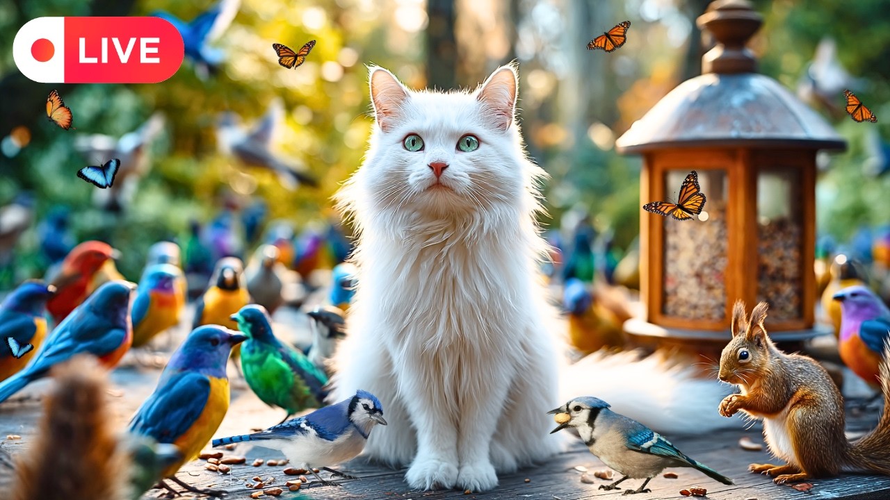 Cat TV 🐱 Afternoon Birds & Squirrels Enjoying Seeds While Cats Watch 🌷 6 Hours
