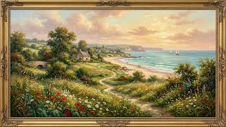 Coastal Wildflower Path to Sandy Beach Oil Painting in Gold Frame — 4K 8 Hour Screensaver for TV screenshot 2