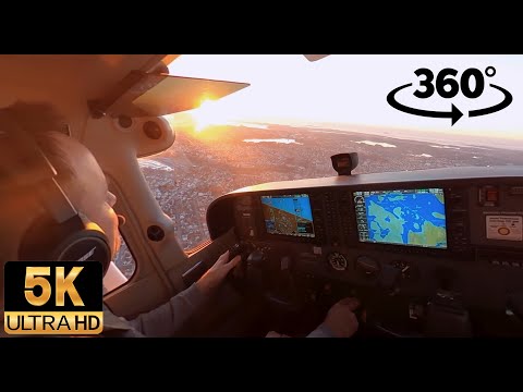 VR 360 Cessna 172 Cockpit Approach and Landing during Sunset