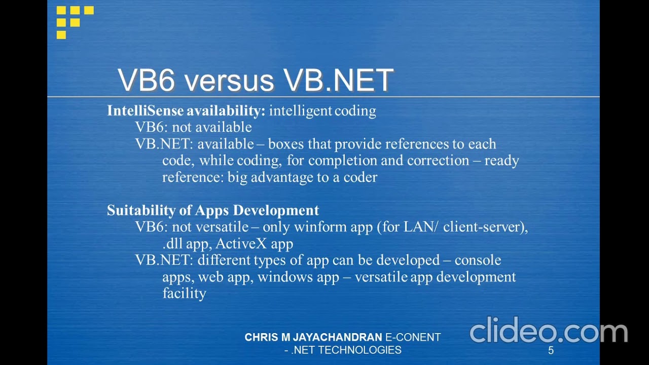 CHRIS M JAYACHANDRAN E-CONTENT VBNET AND VB6 DIFFERENCES - YouTube