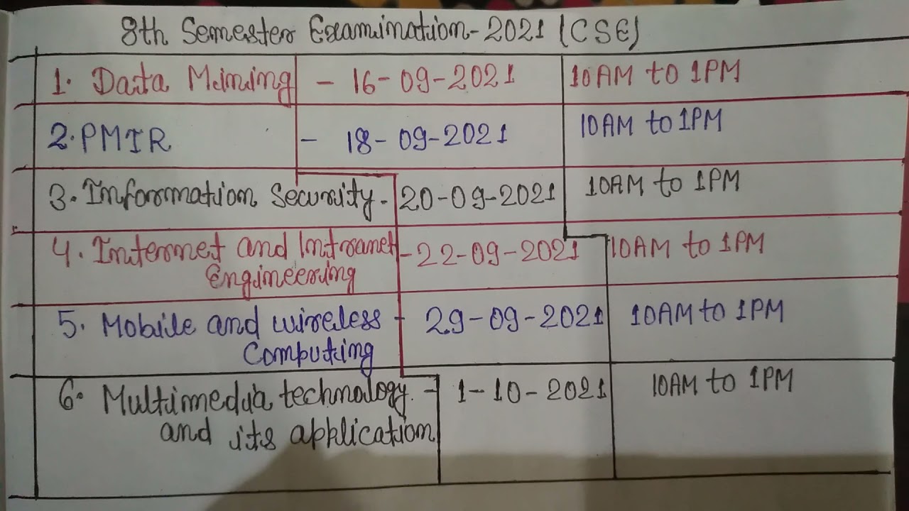 AKU EXAM DATE 8TH SEMESTER CSE -2021 || aku patna 8th semester 2021 || aku exam 2021 || aku 8th