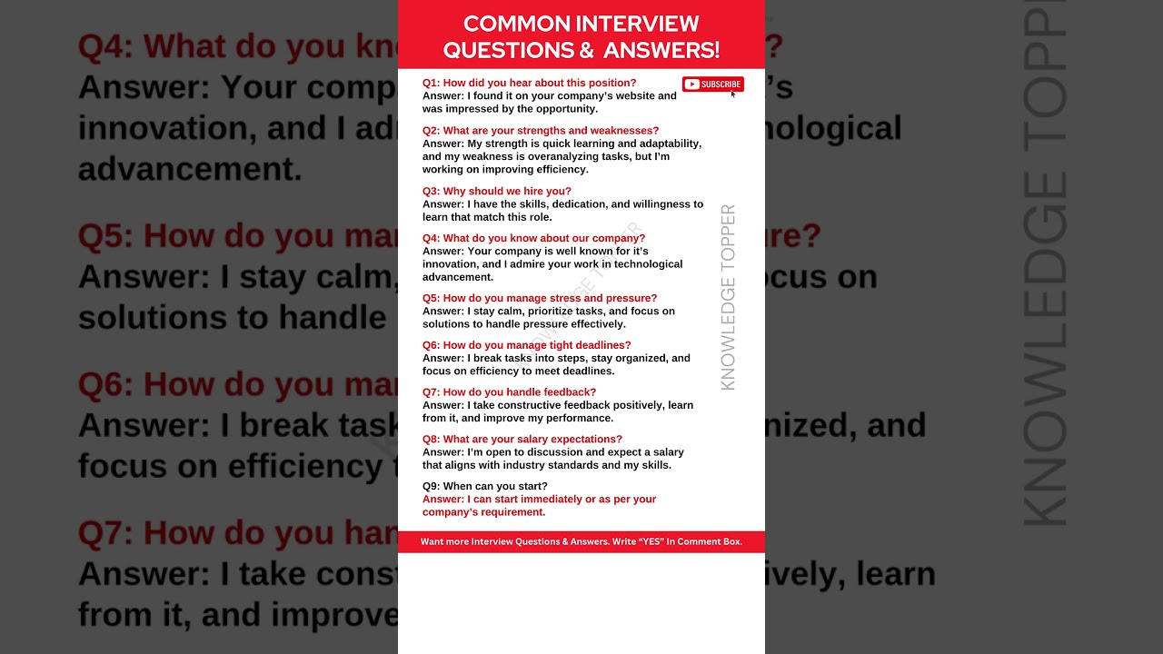 9 Most Common Job Interview Questions And Answers