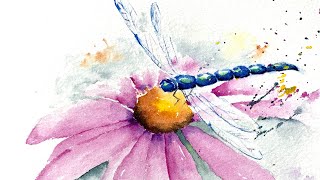 Watercolor dragonfly sheer wings tutorial, paint along demo