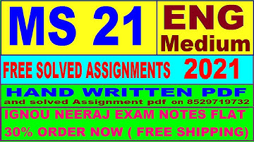 MS 21 in English solved assignment 2021 / Handwritten assignment pdf 80rs / IGNOU EXAM NOTES 30%