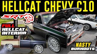 HELLCAT SWAPPED TRUCK on 28s at Donkmaster's Car Show doing Burnouts! Full Hellcat SRT Interior ! by GDAWG803 15,127 views 2 weeks ago 7 minutes, 20 seconds