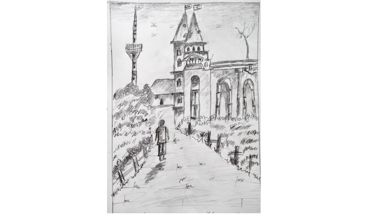 Mysterious Castle Sketch | Pencil Drawing Scenery || 