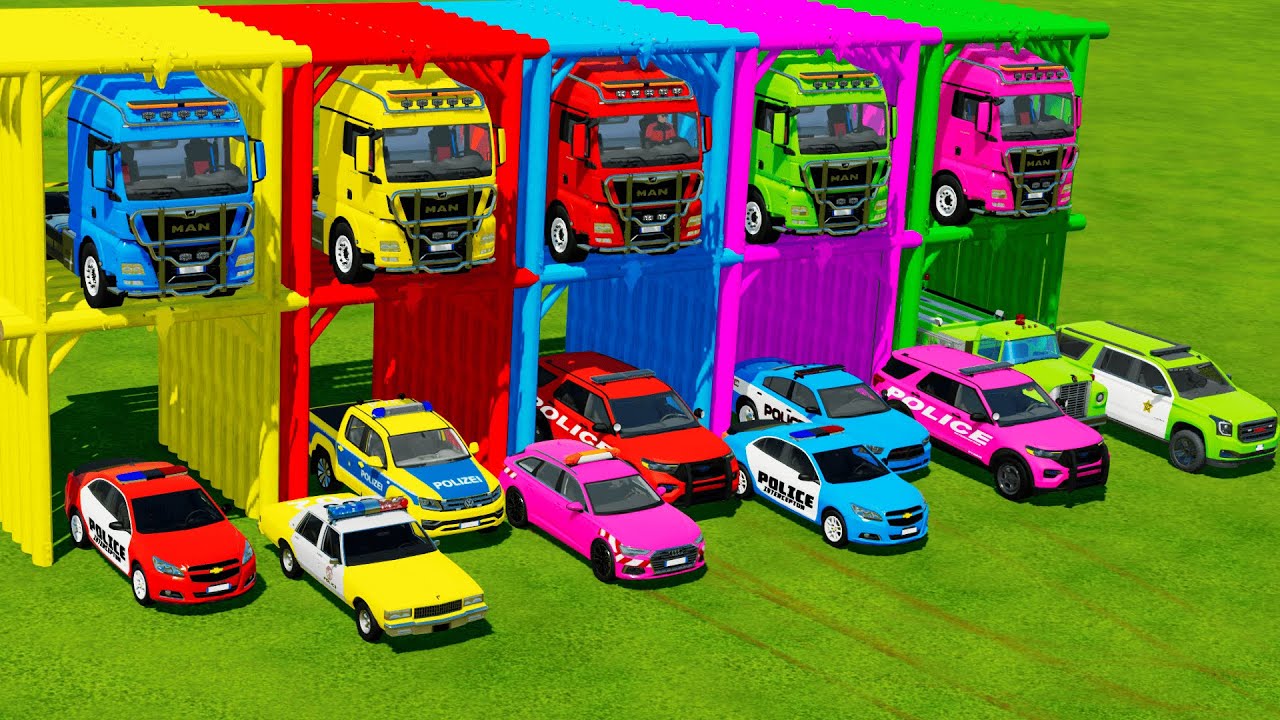 TRANSPORTING ALL POLICE CARS and AMBULANCE EMERGENCY VEHICLES WITH MERCEDES POLICE TRUCKS ! FS22