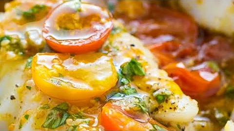 PAN SEARED COD IN WHITE WINE TOMATO BASIL SAUCE