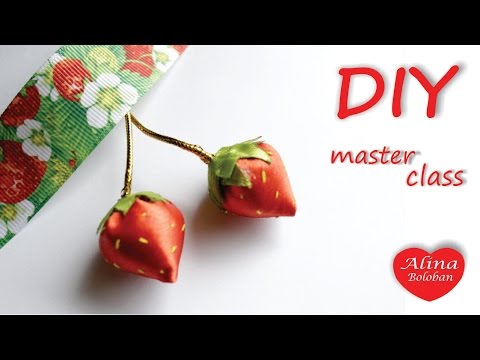 Strawberry of ribbons/Военныеmmer hair ornament / Клубничка из Лент/ Летние украшения для Волос /