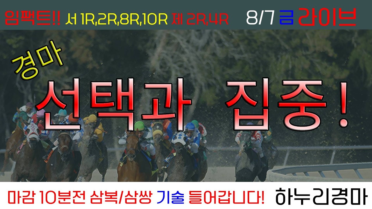8/8(토) 야간경마는 하누리! 경마 선택과 집중! 이기는 경마! 관건은 임팩트!! 경주별 삼복/삼쌍 기술 들어갑니다!!