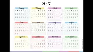 2027 Calendar Printable | Free PDF Download (US) landscape & portrait #newyear #2027  #newyear2027