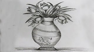 pencil vase drawing shading flower draw beginners drawings easy paintingvalley step very basic