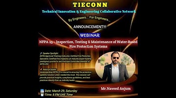 NFPA 25 Webinar | Inspection, Testing & Maintenance of Fire Protection Systems | TIECONN-Webinar-1