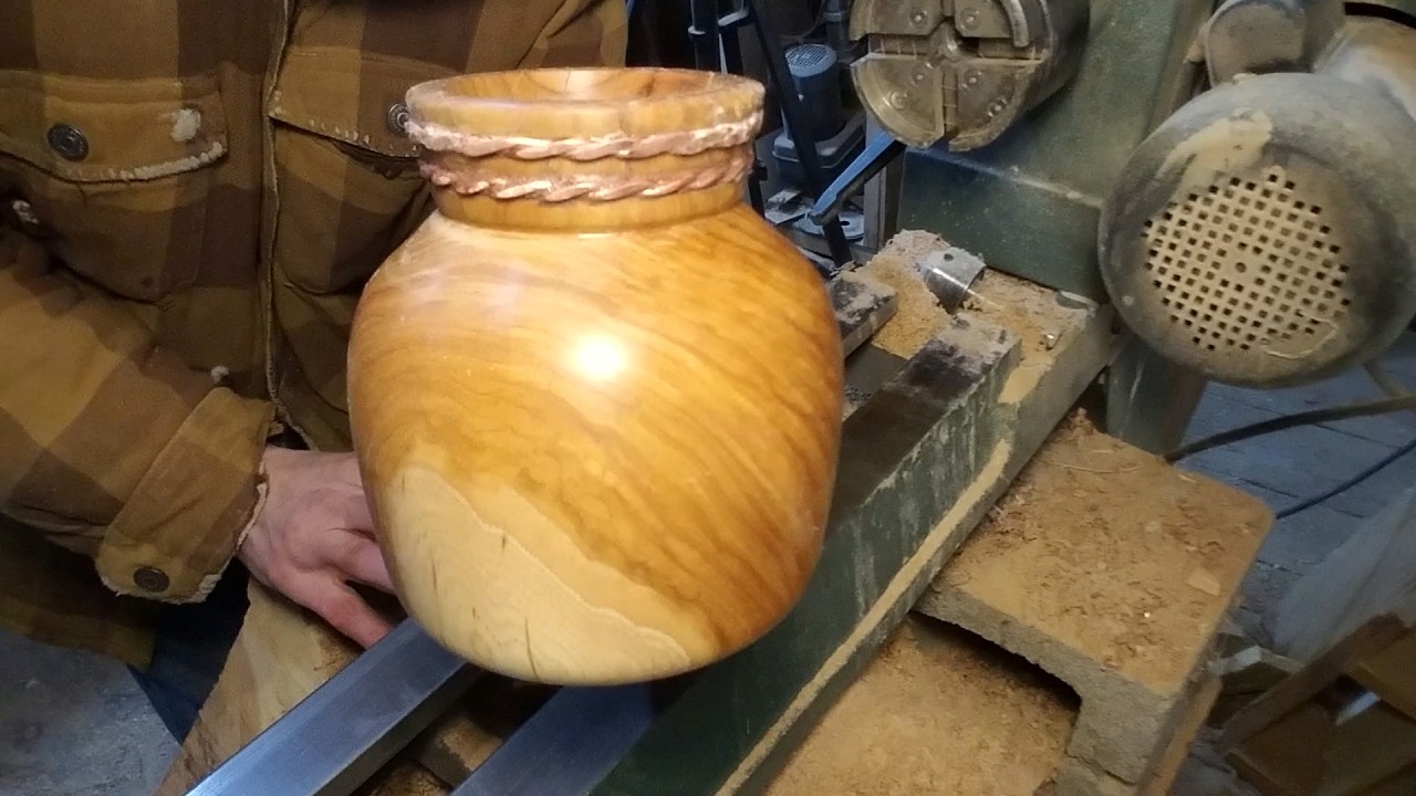 Hickory Pot With A Copper Inlay Woodturning Youtube 