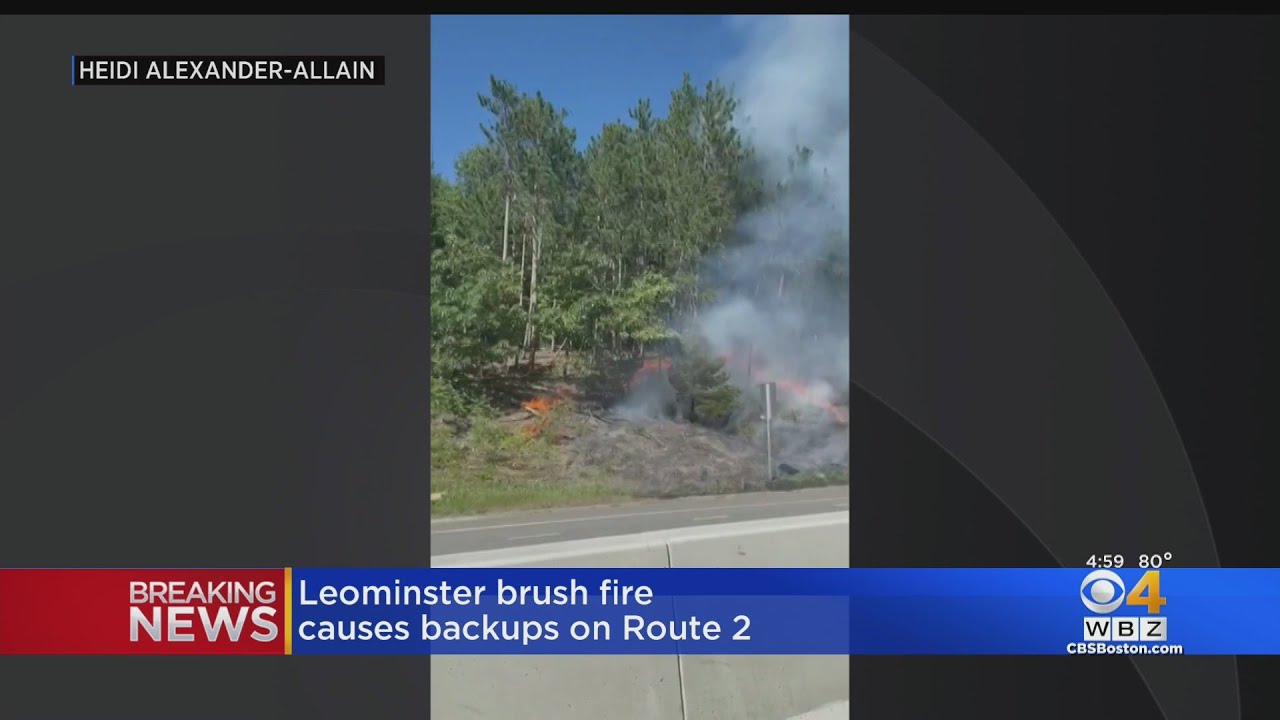 Leominster brush fire causes backups on Route 2 - YouTube