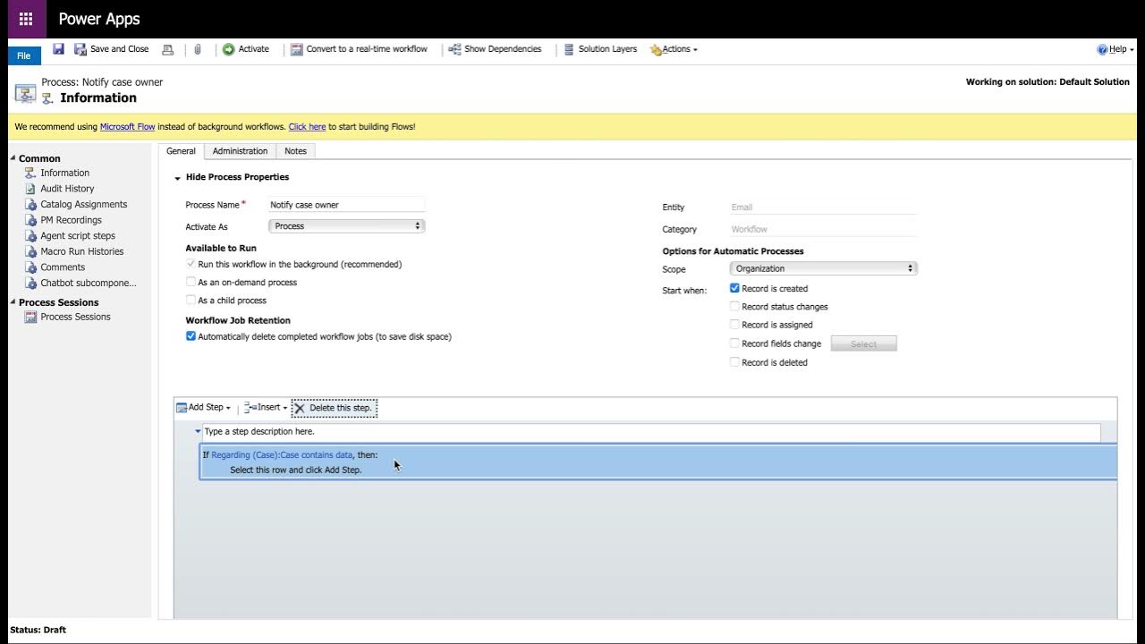 D365 CRM Send email to case owner when the case has a new Email activity YouTube