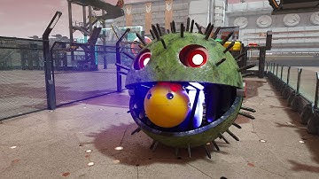 Pacman Battles Lava Robot with Gladiator Robot and Chain Chomp in Thrilling Maze Robot Adventure
