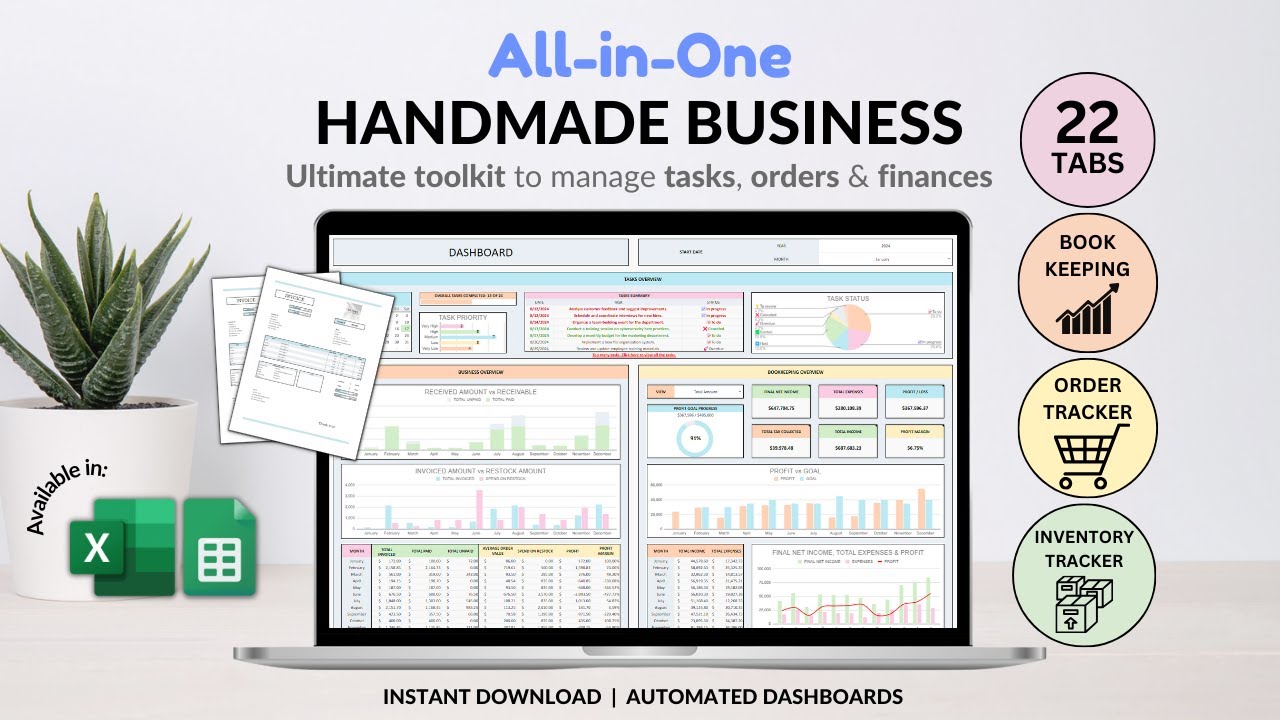 All-in-One Handmade Business Tracker Tutorial - Bookkeeping/Orders/Invoice/Inventory tracker
