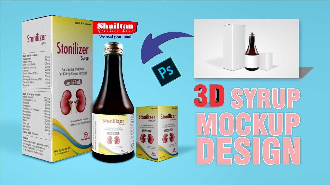 Download Syrup Bottle Mockup Design Bottle Mockup Kese Banaye 3d Mockup Design Youtube