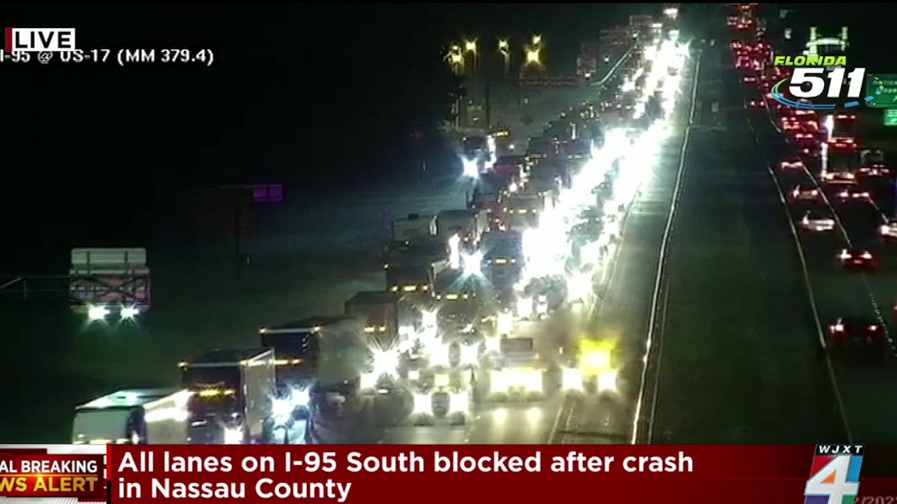 All southbound lanes blocked on I-95 S at US-17 in Nassau County - YouTube