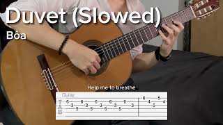 Duvet (Slowed Down) by Bôa (EASY Guitar Tab)