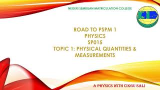 ROAD TO PSPM 1 CHAPTER 1: PHYSICAL QUANTITIES AND MEASUREMENTS