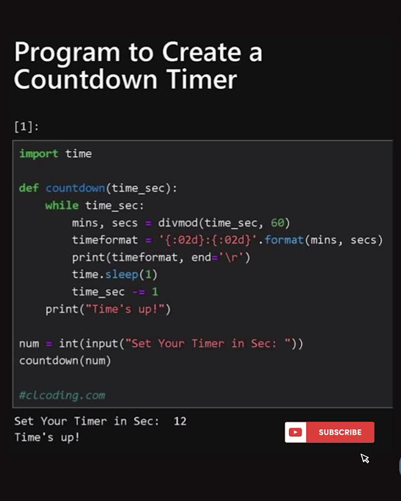 Build a countdown timer in Python!⏳ Don't forget to subscribe for more ...