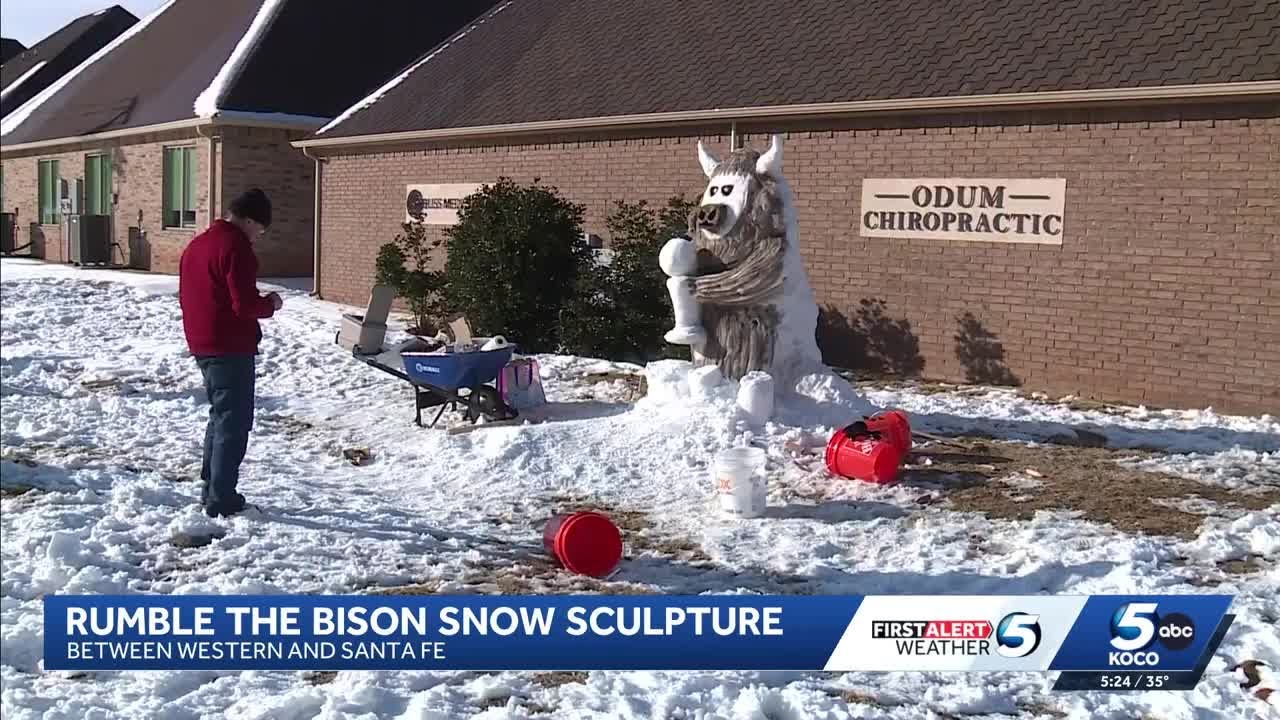 Man known as 'snow sculpture king' creates giant Rumble in Oklahoma City