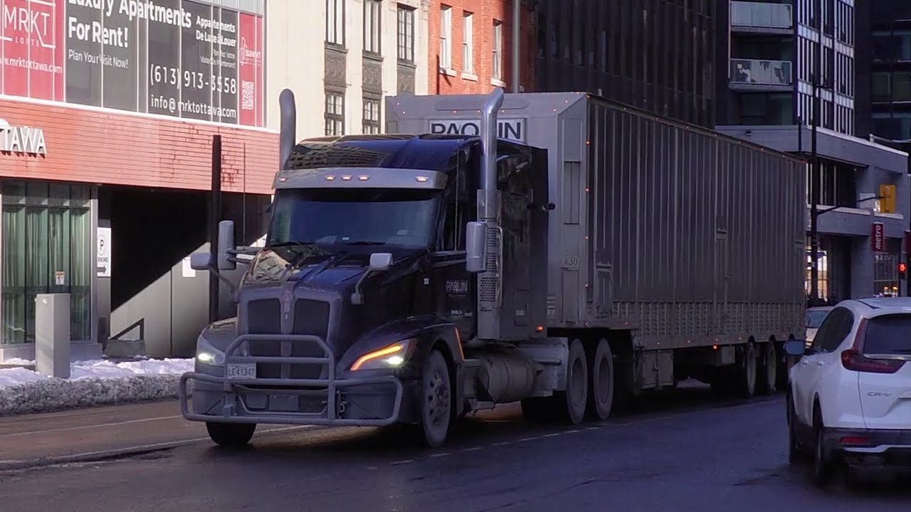 Truck Spotting Downtown; Big Rigs Wide/Tight Turns/Air Brakes/ Fly-By's ...