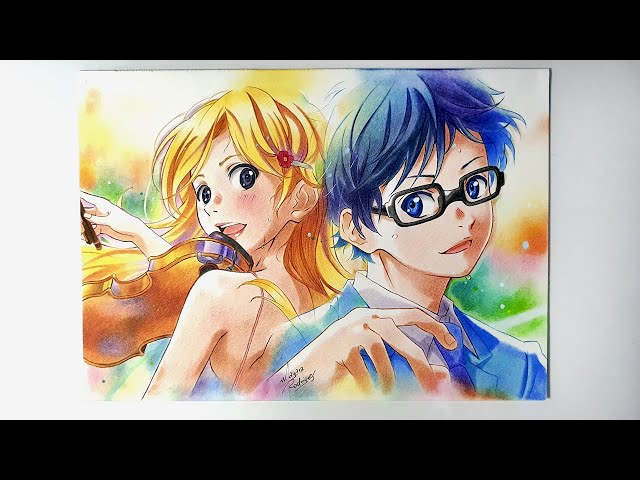 miyazono kawori and arima kousei (shigatsu wa kimi no uso) drawn