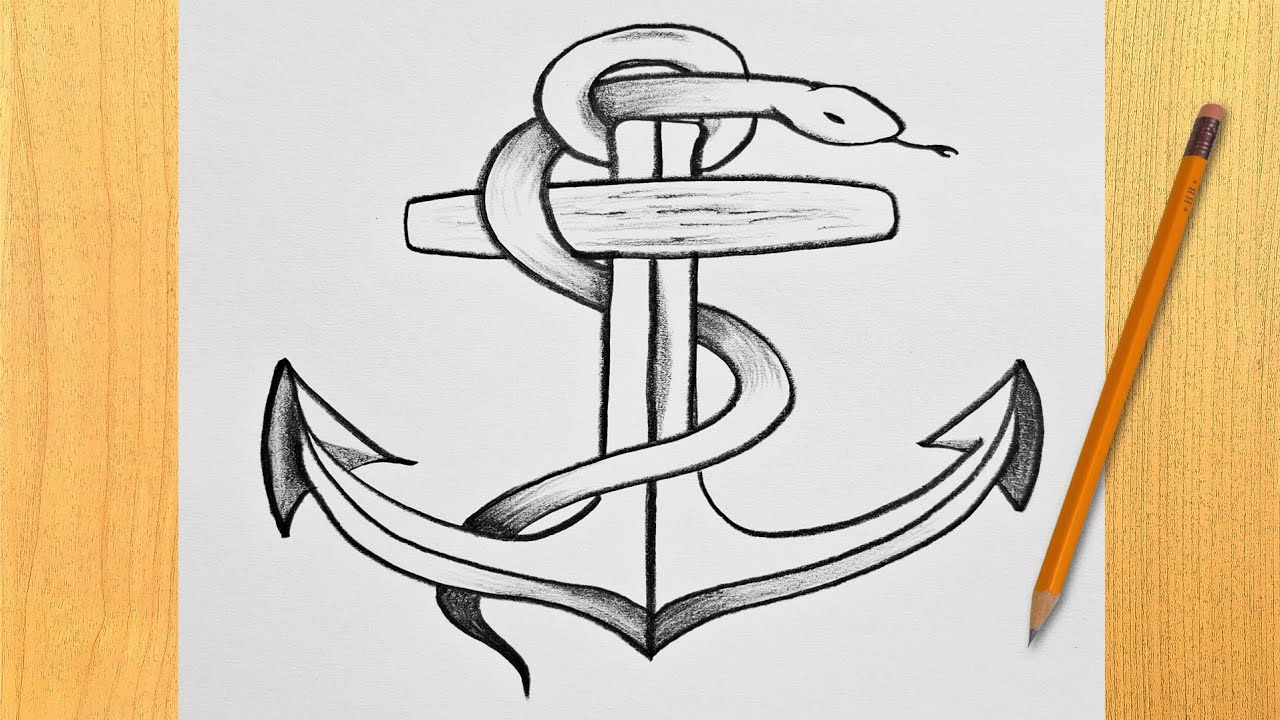 Snake & Anchor Drawing | Cool Traditional Tattoo Design