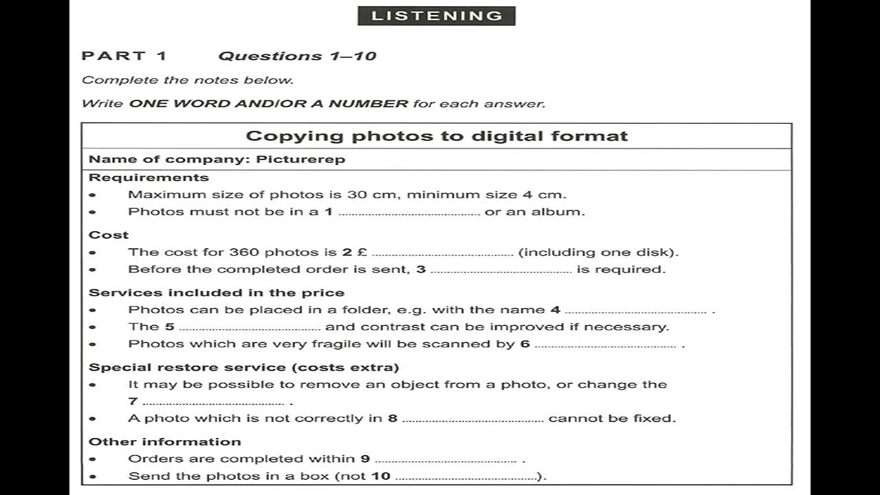 Copying photos to digital format ielts listening test 2023 youtube