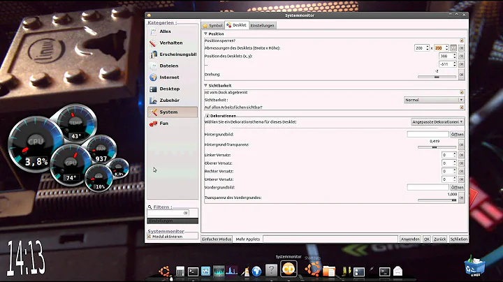 Ubuntu : GLX Dock System Monitor ( CPU, GPU, Temp Sensor )