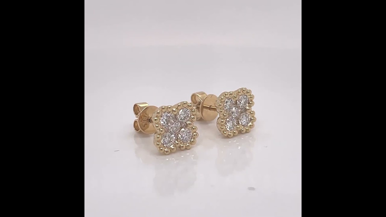18Kt Yellow Gold Diamond Clover Earrings