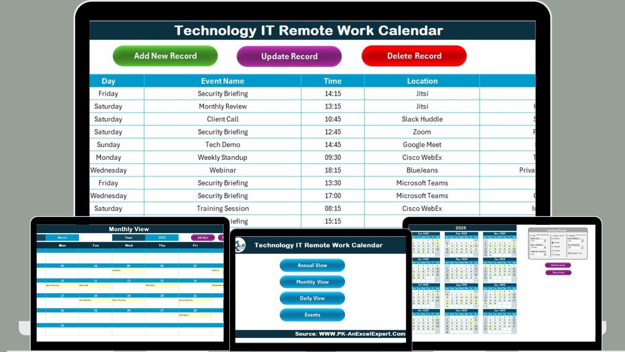 Technology IT Remote Work Calendar in Excel - YouTube
