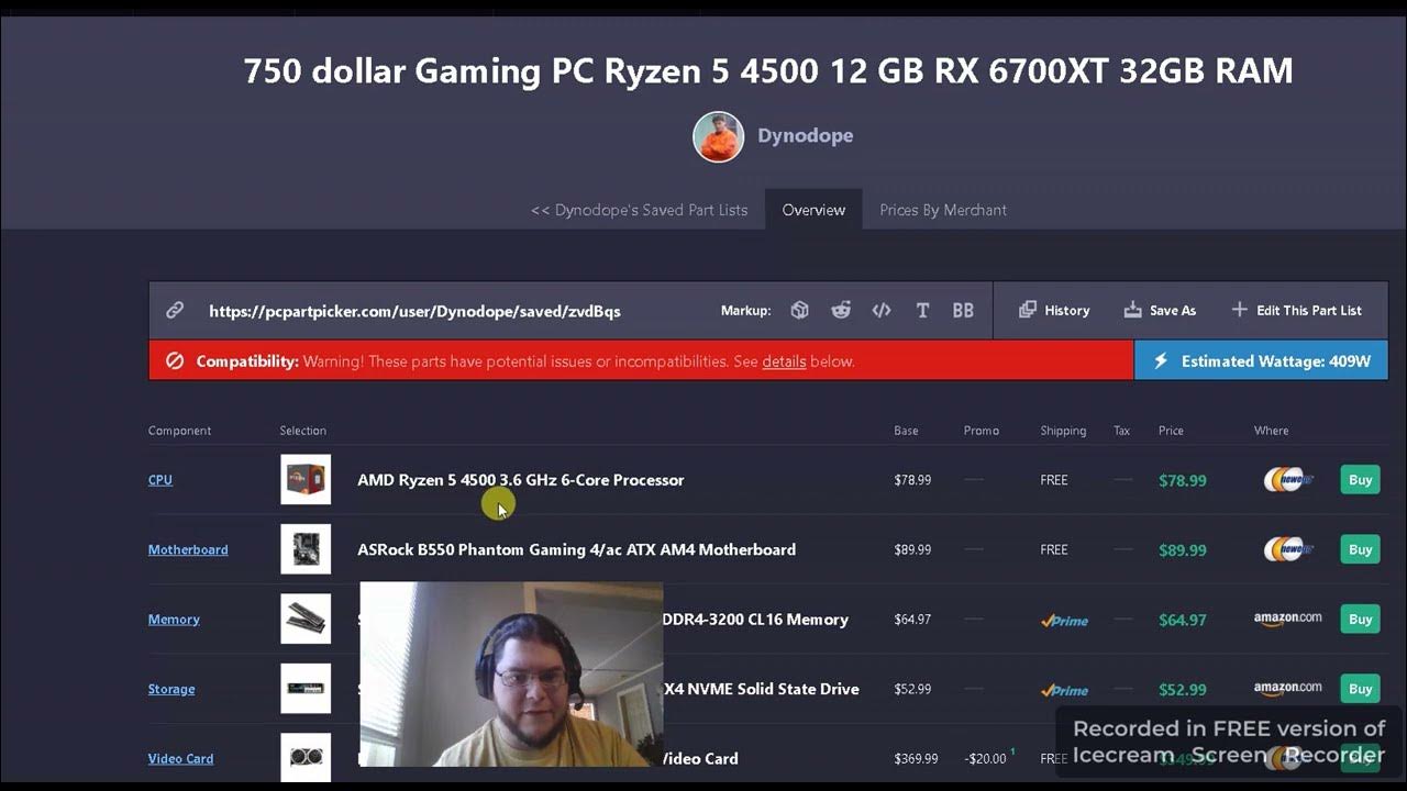 750 Budget Gaming PC build list PCPartPicker List 5 Computers and