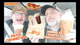 Dunkin' NEW Salted Caramel Sips and Hummus & Roasted Tomato Toast Review!