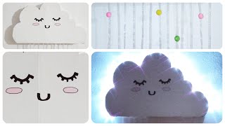 طريقه صنع سحابه مضيئه من الكرتون رائعه لديكور غرفة النوم//cute cloud lamp for bedroom decor