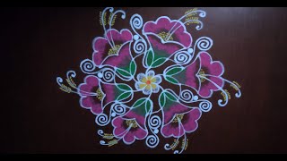 Amazing Festive Kolam/Flower Design easy Rangoli  5x3 Dots/easy rangoli Flower kolam/Susee Rangoli
