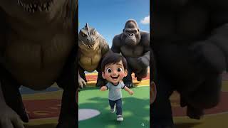 Cute Toon Boy & Godzilla 🦖 King Kong 🦍 Lion Become Best Friends WAN AI| Friendship Forever #Shorts