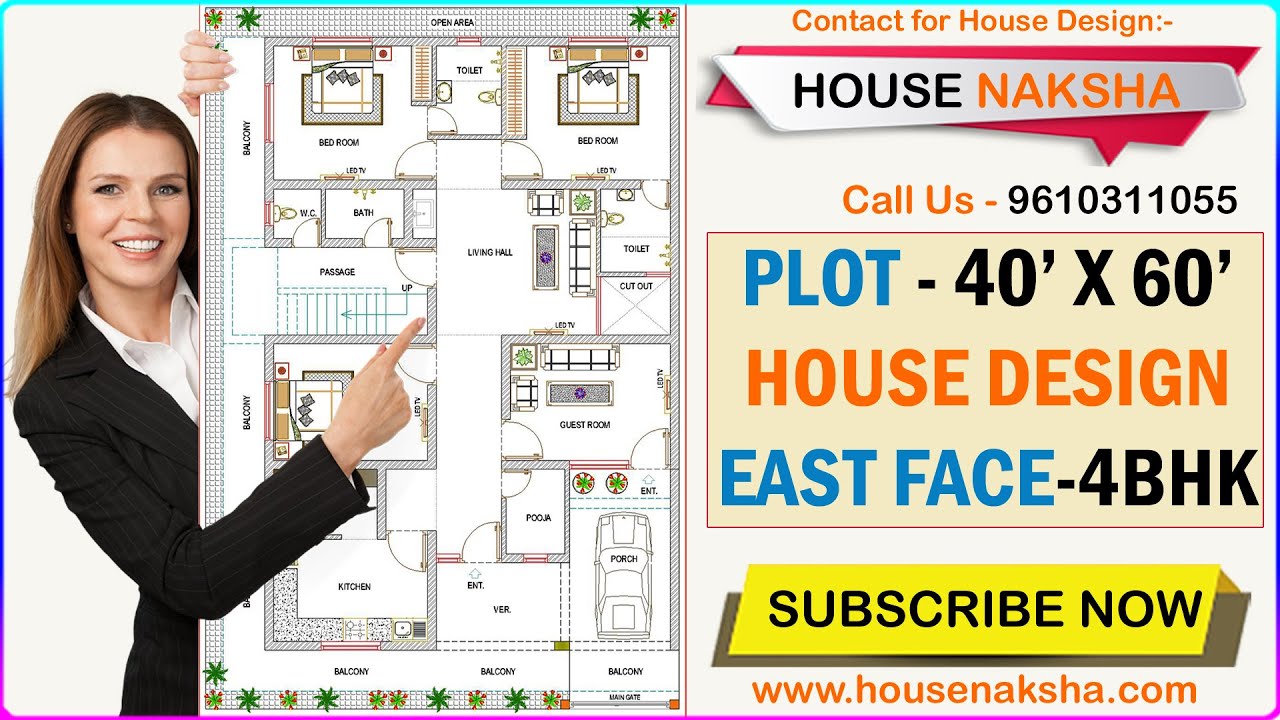 40x60 House Plan East Facing East Facing House Plan For 40x60 Site As Per Vastu 4 Bhk 40x60 House Youtube