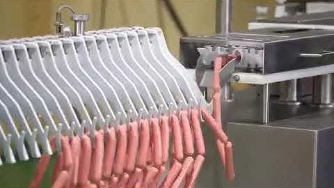 automatic sausage hotdog making line/sausage stuffer+sausage twist+sausage hanging machine