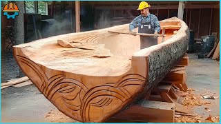 45 Amazing Woodworking Skill Technique Process | CANOE Boat Building Method