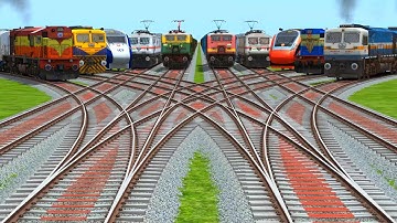 📹10-Trains Run At Bumpy Curves Railroad | train videos indian railways crossing | train simulator 