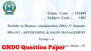 Gndu BBA 5th Semester Advertising & Sales Management Question Paper || Bba 5th sem Paper 2021
